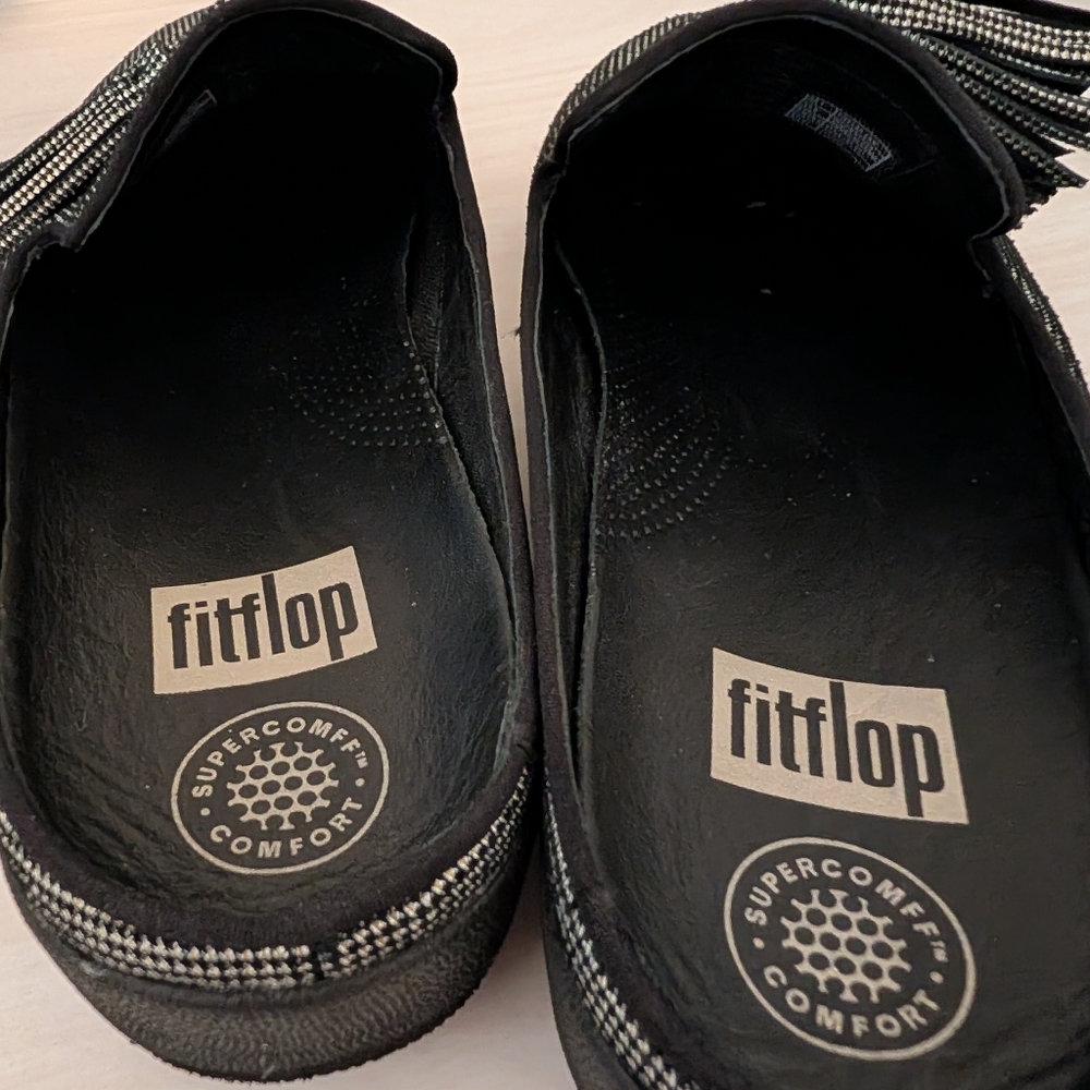 FitFlop SuperSkater Silver Suede Houndtooth Mules Size 9 - Picture 12 of 13